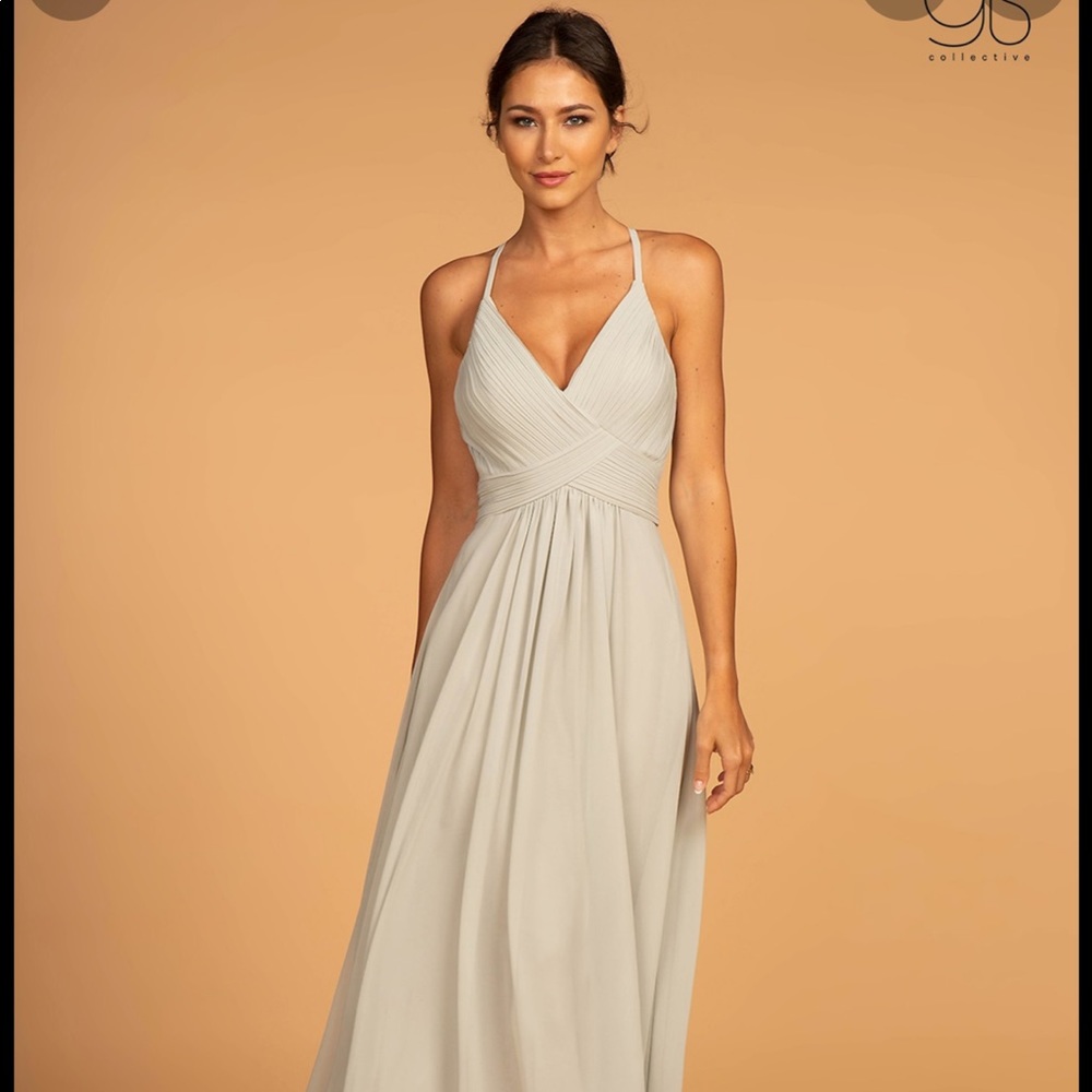 SAGE GREEN Elizabeth K - GL2609 Plunging V-Neck Pleated Gown - medium